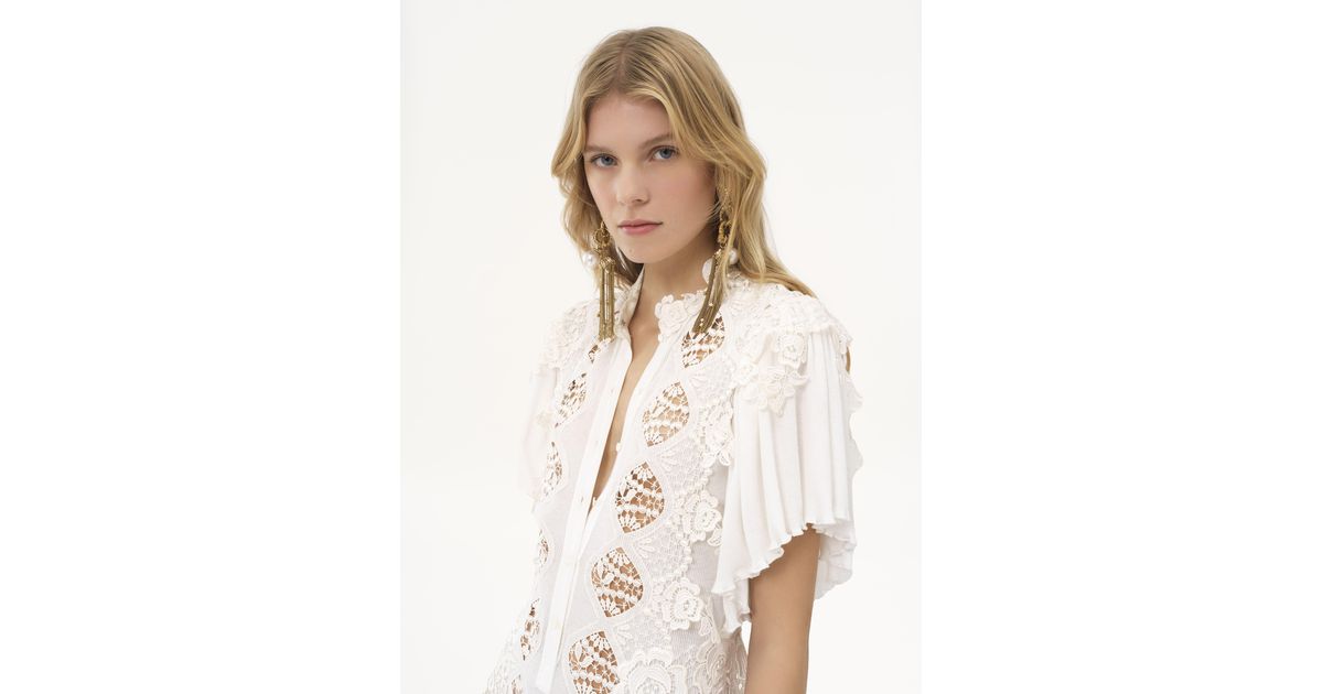 Chlo Fitted Mini Dress In Guipure Lace Cotton Mix in Natural | Lyst UK