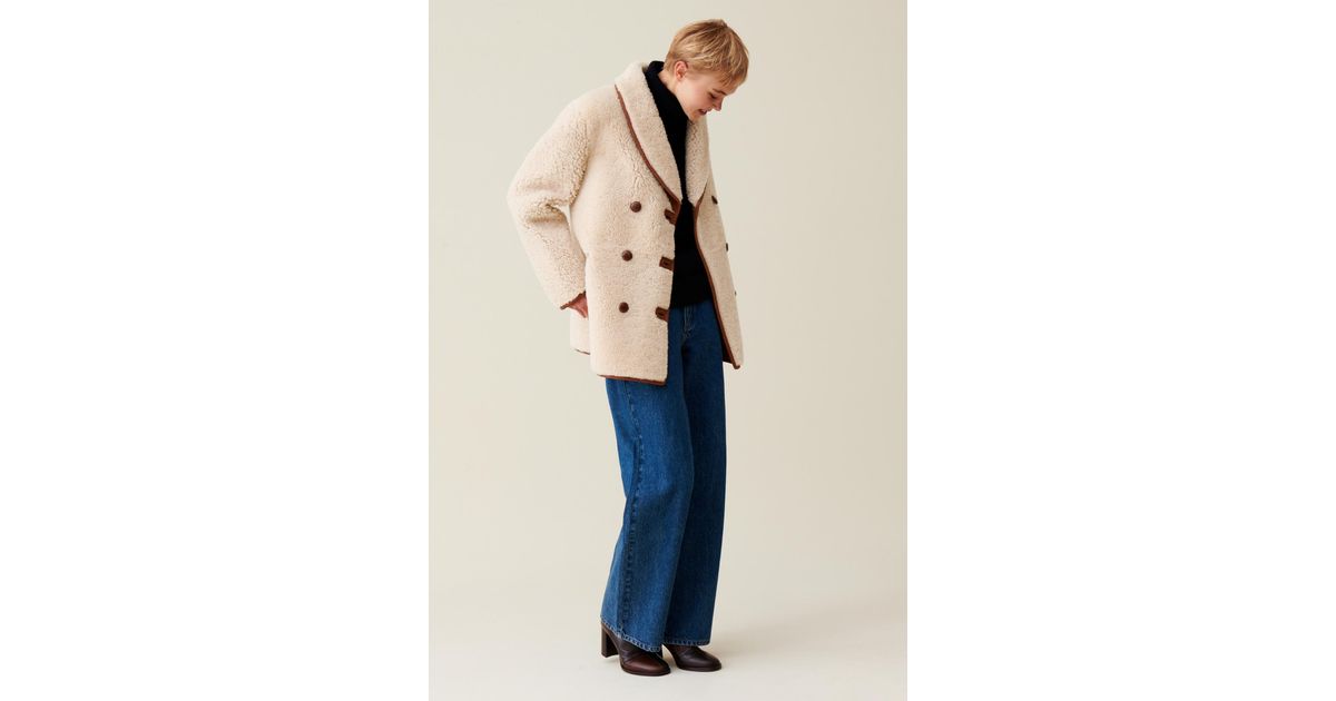 Manteau Reversible Peau Lainee Ecru Claudie Pierlot en coloris Bleu Lyst