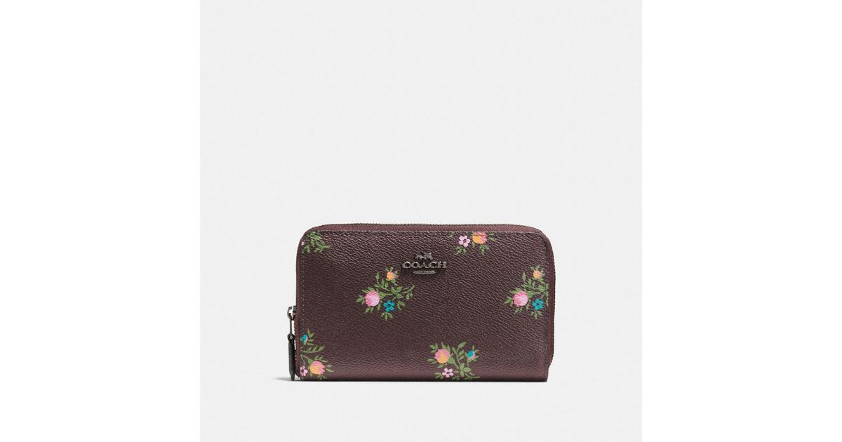 COACH Canvas Medium Zip Around Wallet With Cross Stitch Floral Print - Lyst