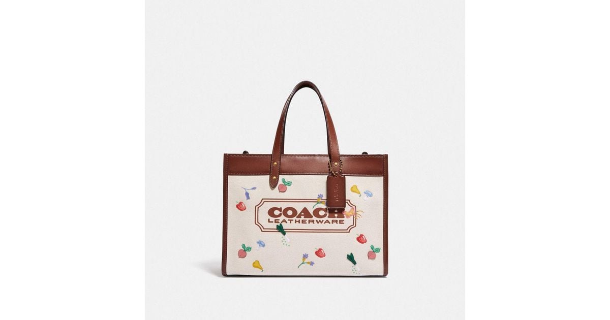 COACH Leather Field Tote 30 With Garden Embroidery Badge Lyst