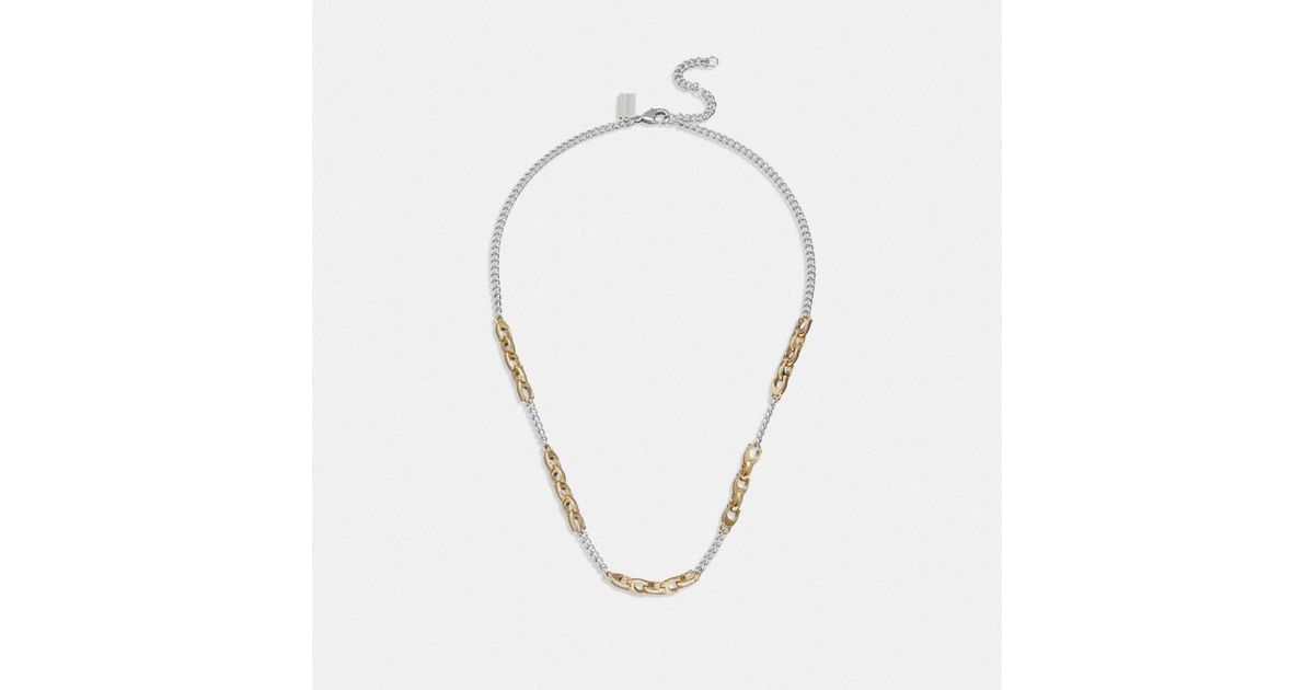 COACH Signature Mixed Chain Necklace in Metallic | Lyst