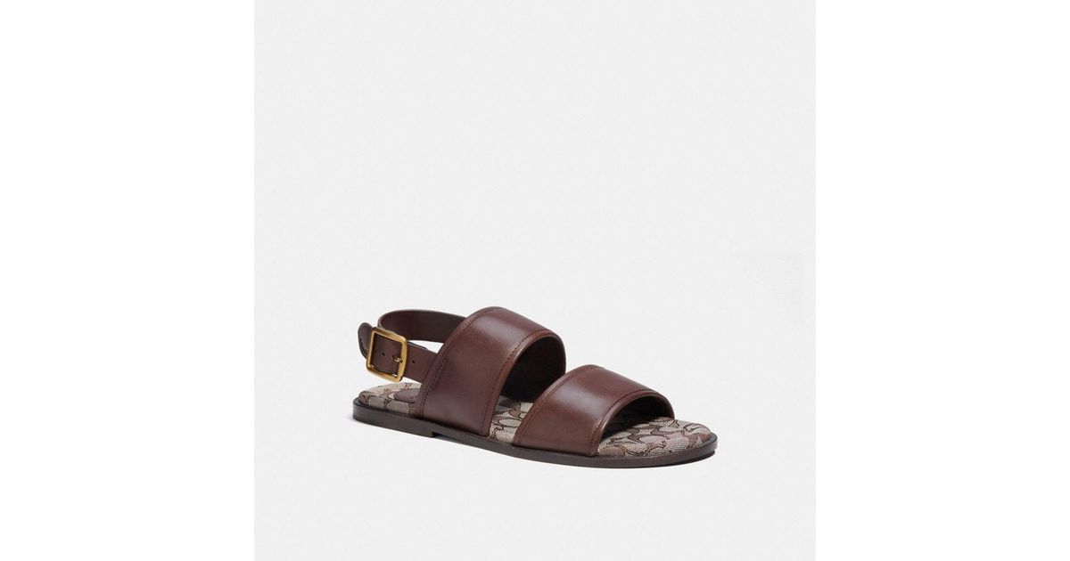 COACH Leather Two Strap Sandal With Signature Jacquard in Brown for Men