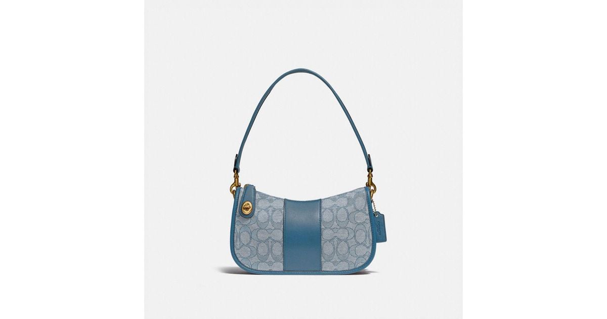 Coach Signature Jacquard Ergo Shoulder Bag - Marble Blue/Brass