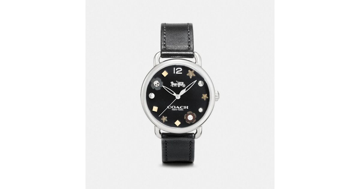 Coach Delancey Leather Strap Watch With Charm Dial In Black Lyst