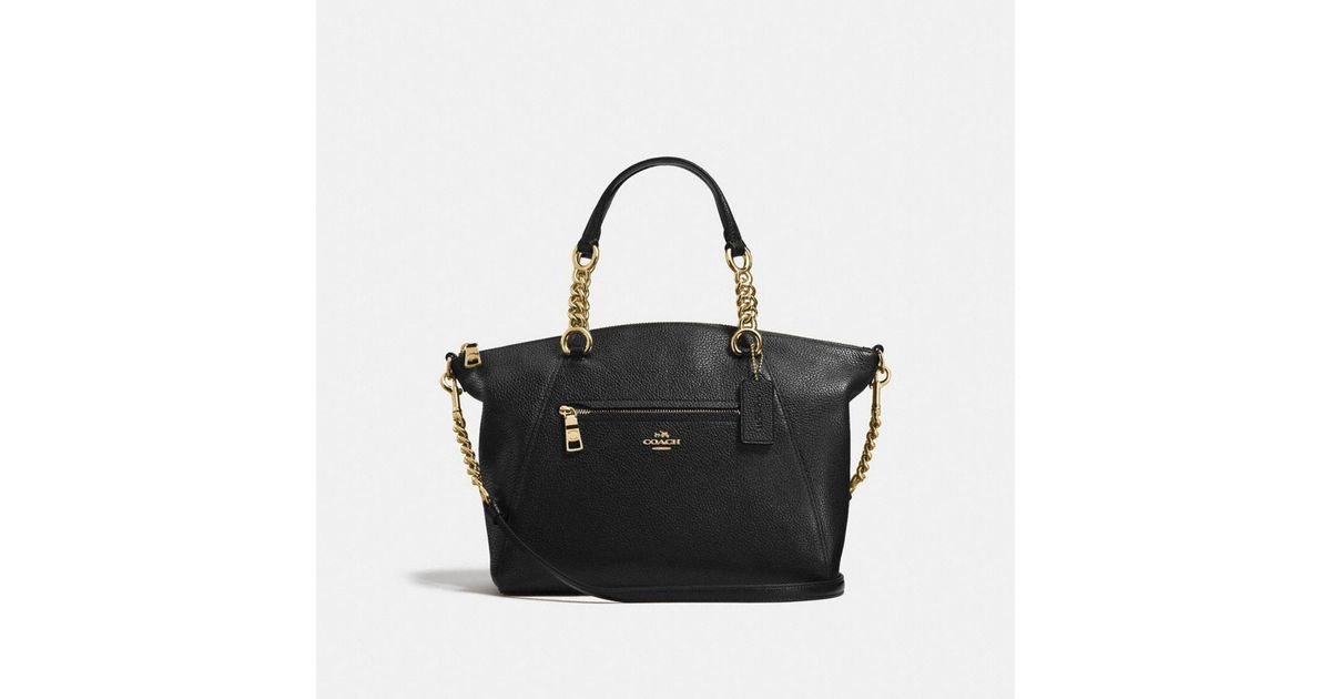 COACH Chain Prairie Satchel In Polished Pebble Leather in Black | Lyst