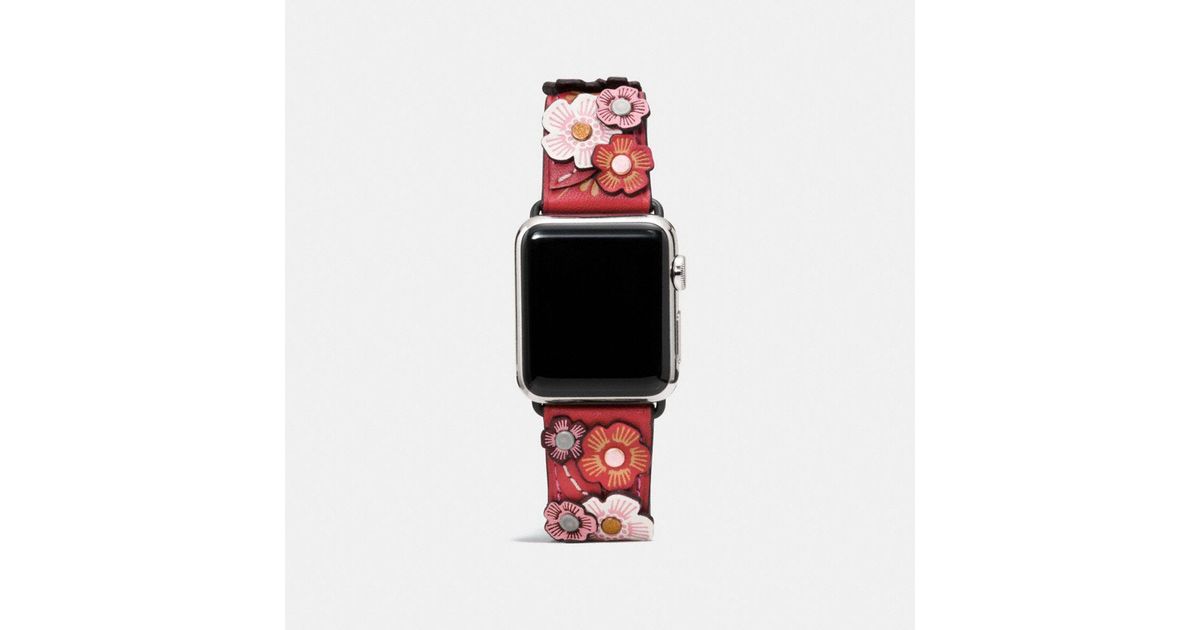 Coach Apple Watch Canvas Strap - Red/Brown