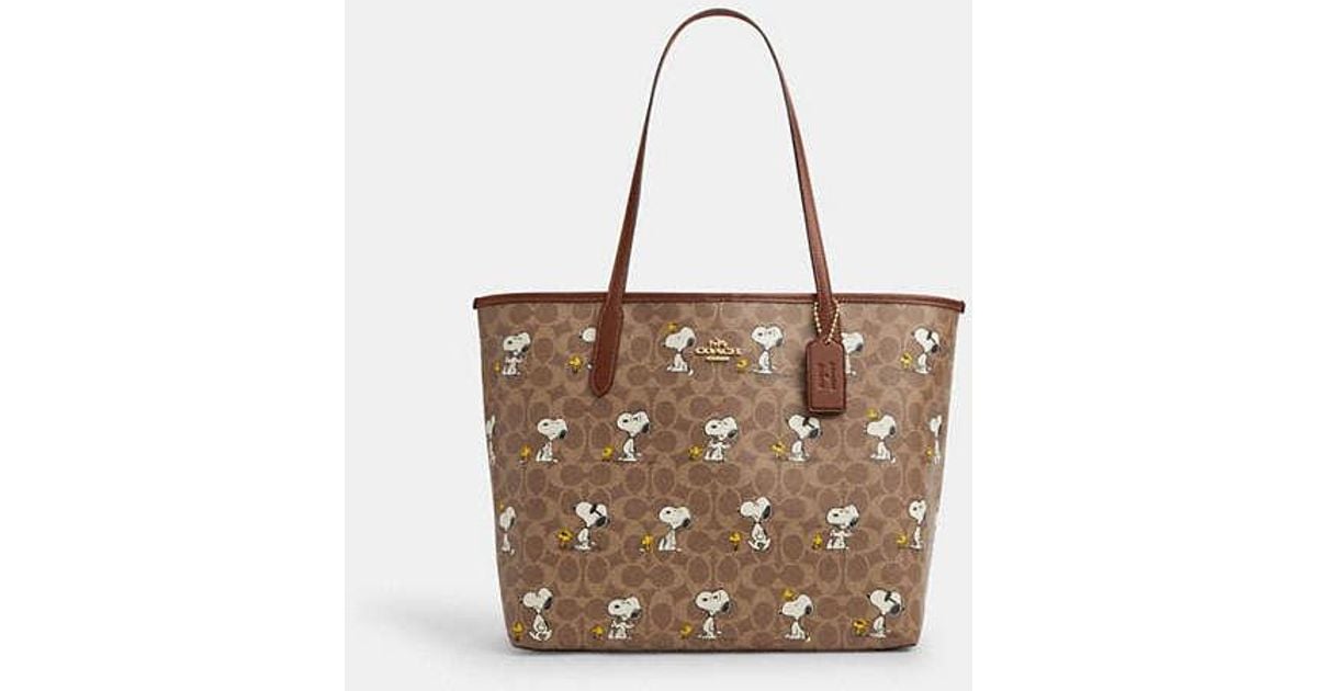 COACH Coach X Peanuts City Tote Bag With Snoopy Print in Black