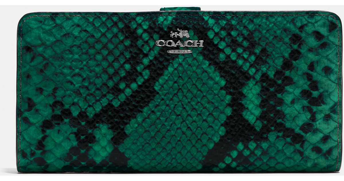 Coach Green Skinny Wallet In Python Embossed Leather