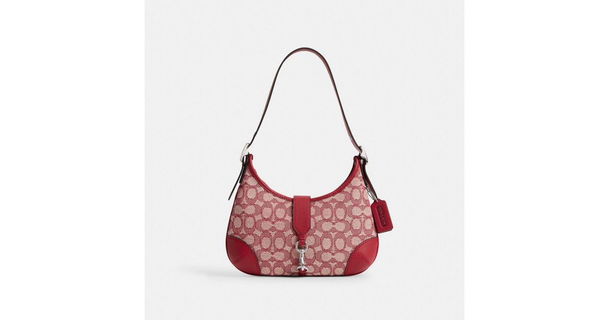 Coach Hampton Jacquard Shoulder Bag Signature Cherry Red