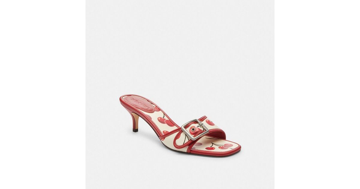 コーチ Margot Sandal With Cherry Print COACH Margot Cherry Print Leather Kitten Heel Sandals - Macy's