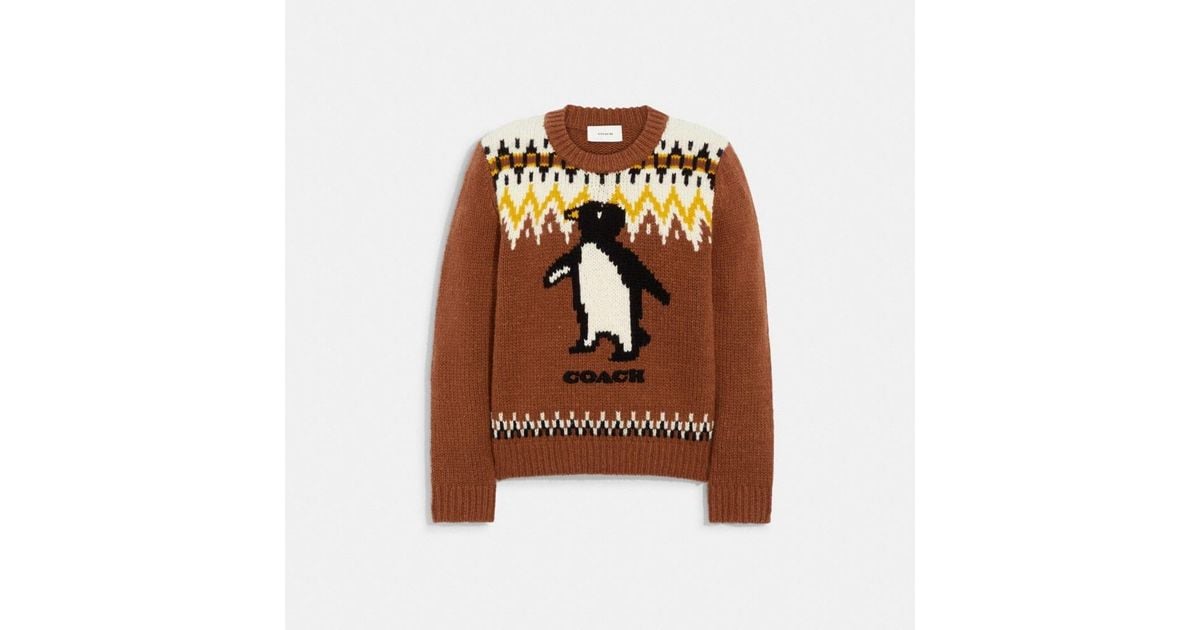 COACH Intarsia Ski Sweater in Brown Lyst
