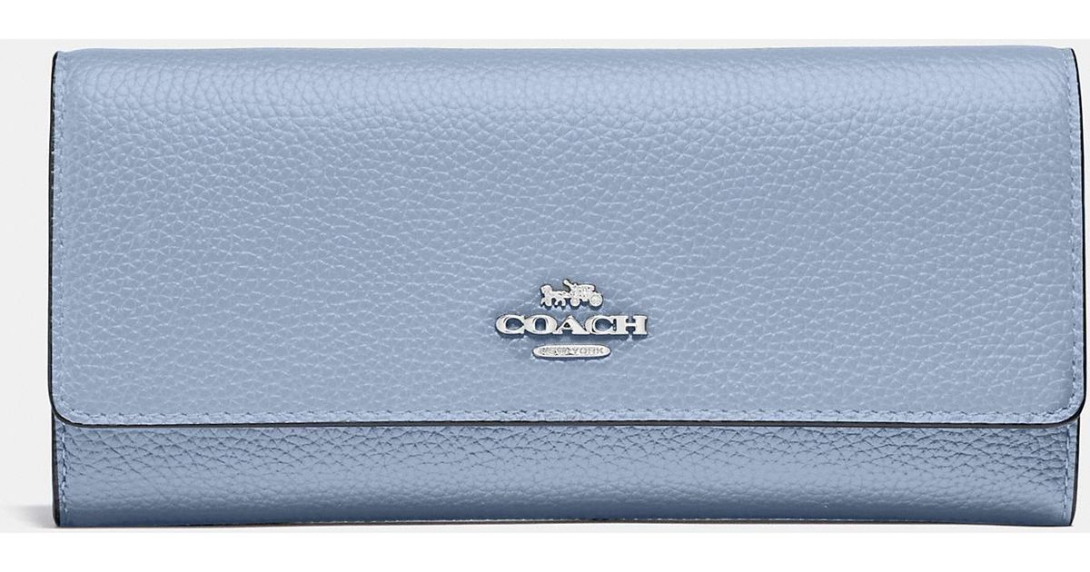 COACH Leather Soft Trifold Wallet in Blue - Lyst