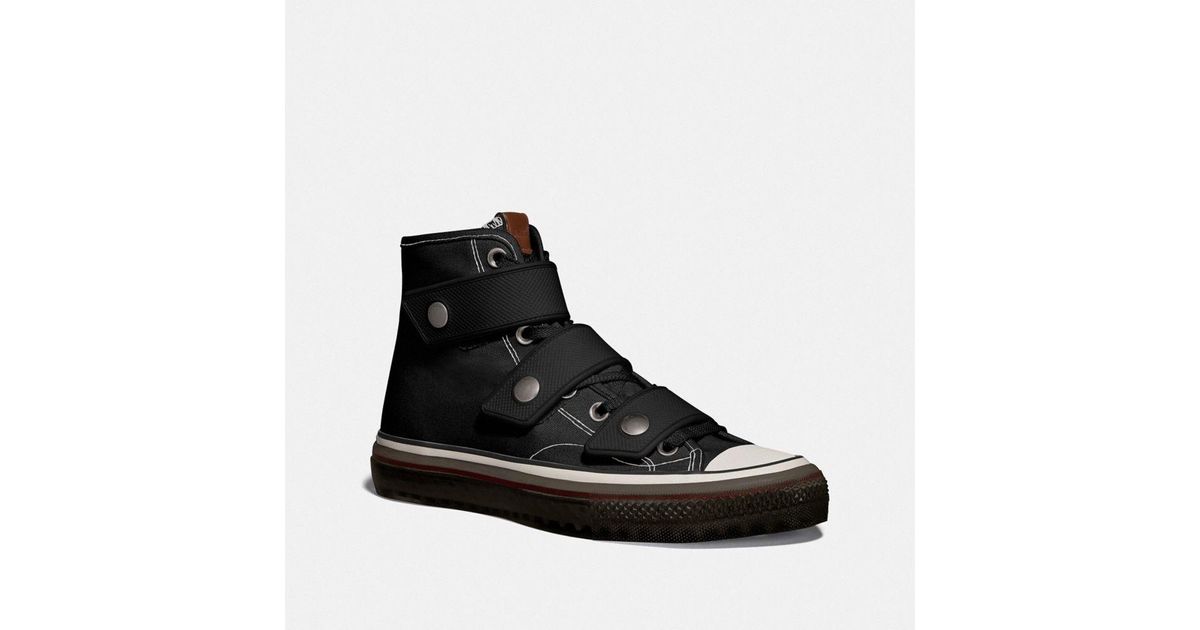 COACH Canvas High Top Button Up Sneaker 