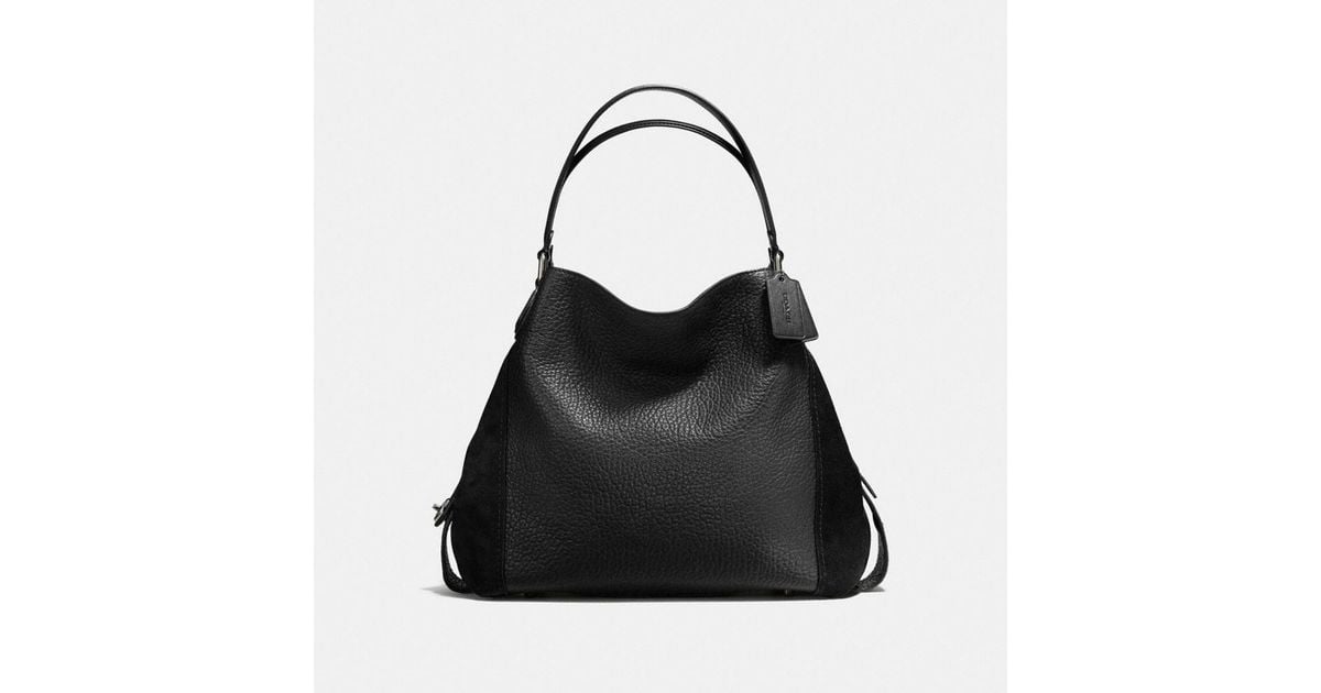 COACH Black Edie Shoulder Bag 42 In Mixed Leathers