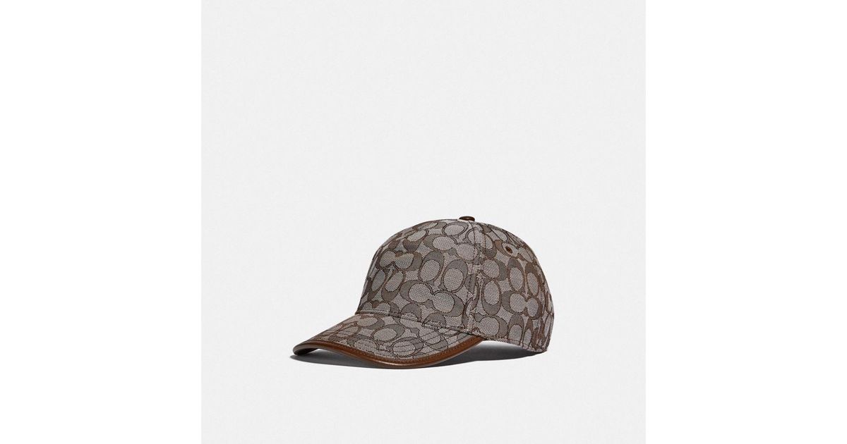 COACH Leather Signature Jacquard Baseball Cap in Brown - Lyst