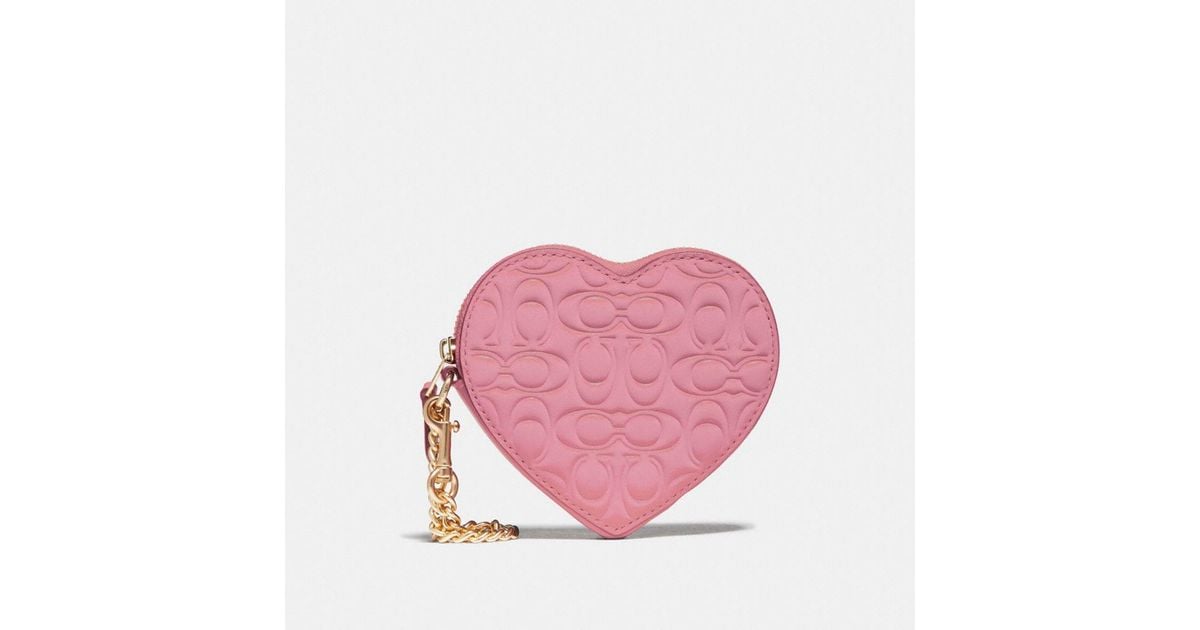 COACH Heart Coin Case In Signature Leather in Pink | Lyst