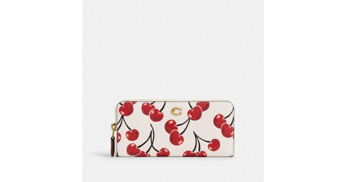 長財布 coach Essential Slim Accordion Zip Wallet With Cherry Print Coach Essential Slim Accordion Zip Wallet Cherry Print Brass