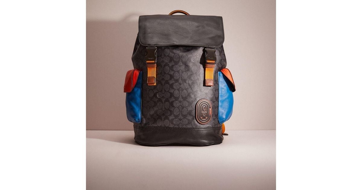 COACH Restored Rivington Backpack In Colorblock Signature Canvas With Patch  in Blue for Men