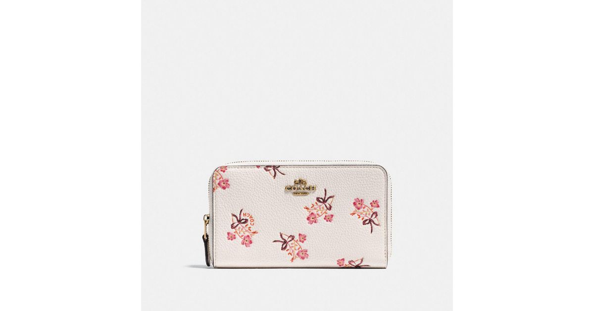 COACH Leather Medium Zip Around Wallet With Floral Bow Print Lyst