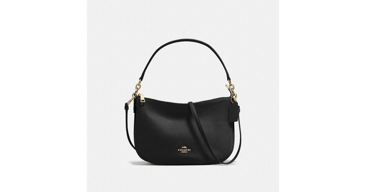 COACH Chelsea Crossbody In Polished Pebble Leather in Light Gold/Black
