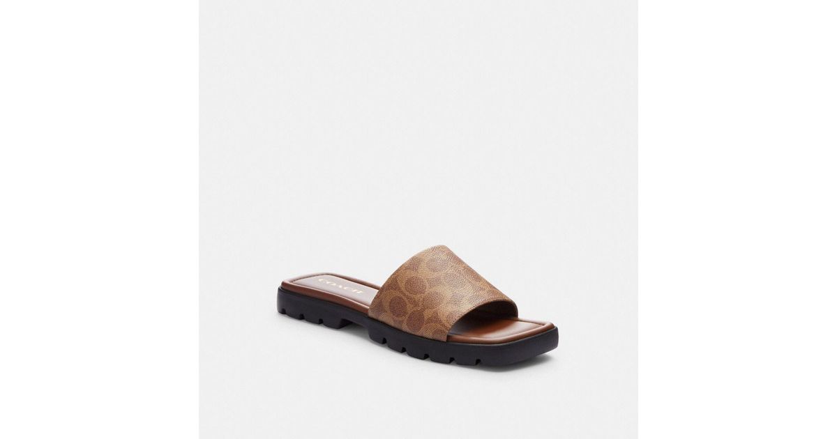 COACH Florence Sandal In Signature Canvas in Brown | Lyst