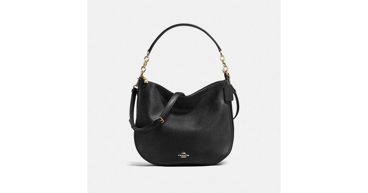 COACH Chelsea Hobo 32 In Polished Pebble Leather in Light Gold/Black (Black) - Lyst