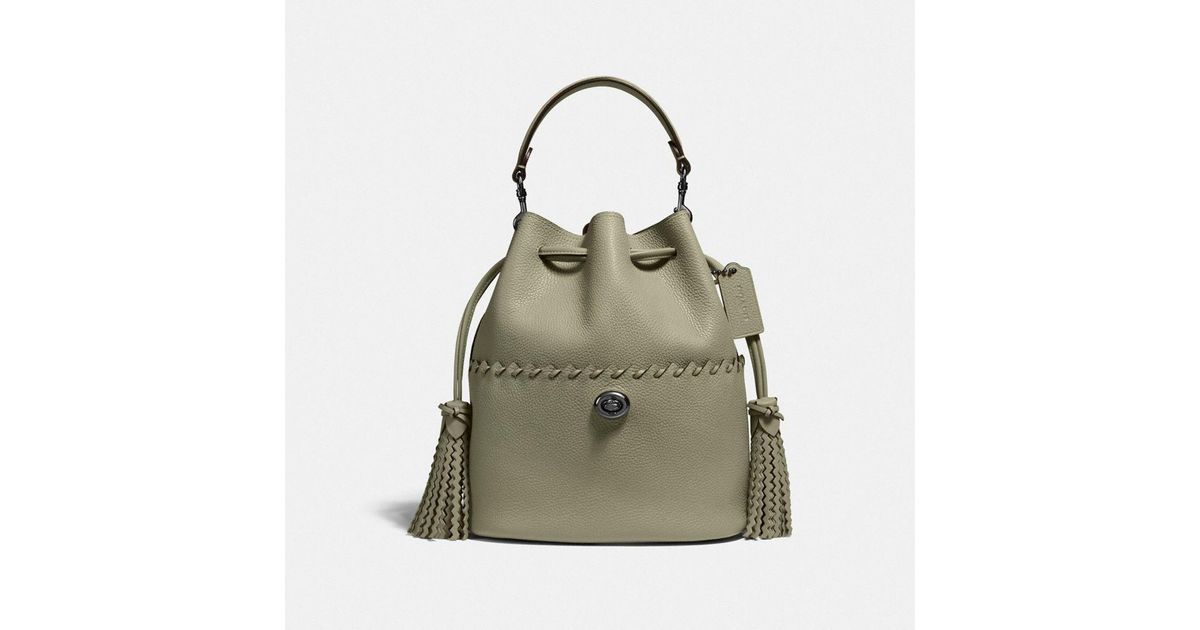 COACH Leather Lora Bucket Bag With Whipstitch Detail in Green - Lyst