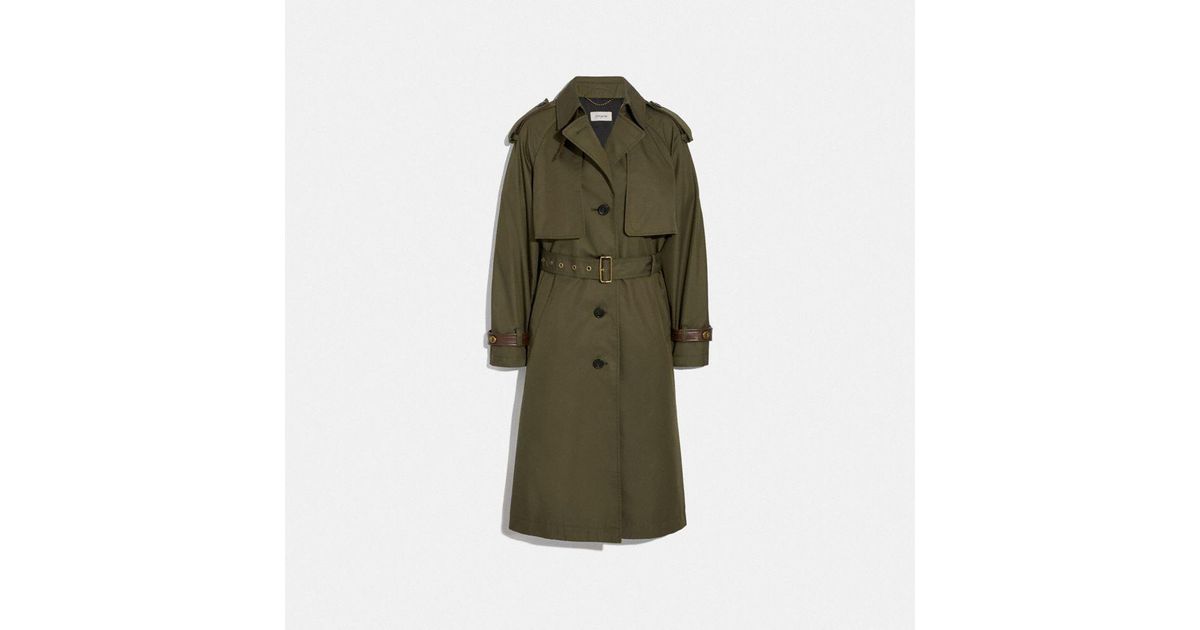 COACH Cotton Trench Coat in Military Green (Green) - Lyst