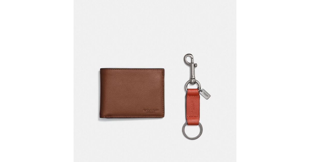 COACH Leather Boxed Slim Billfold Id Wallet With Trigger Snap Key Fob