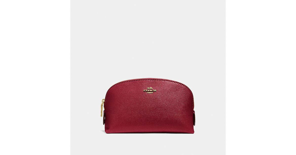COACH Leather Cosmetic Case 17 in Gold/Deep Red (Red) - Lyst