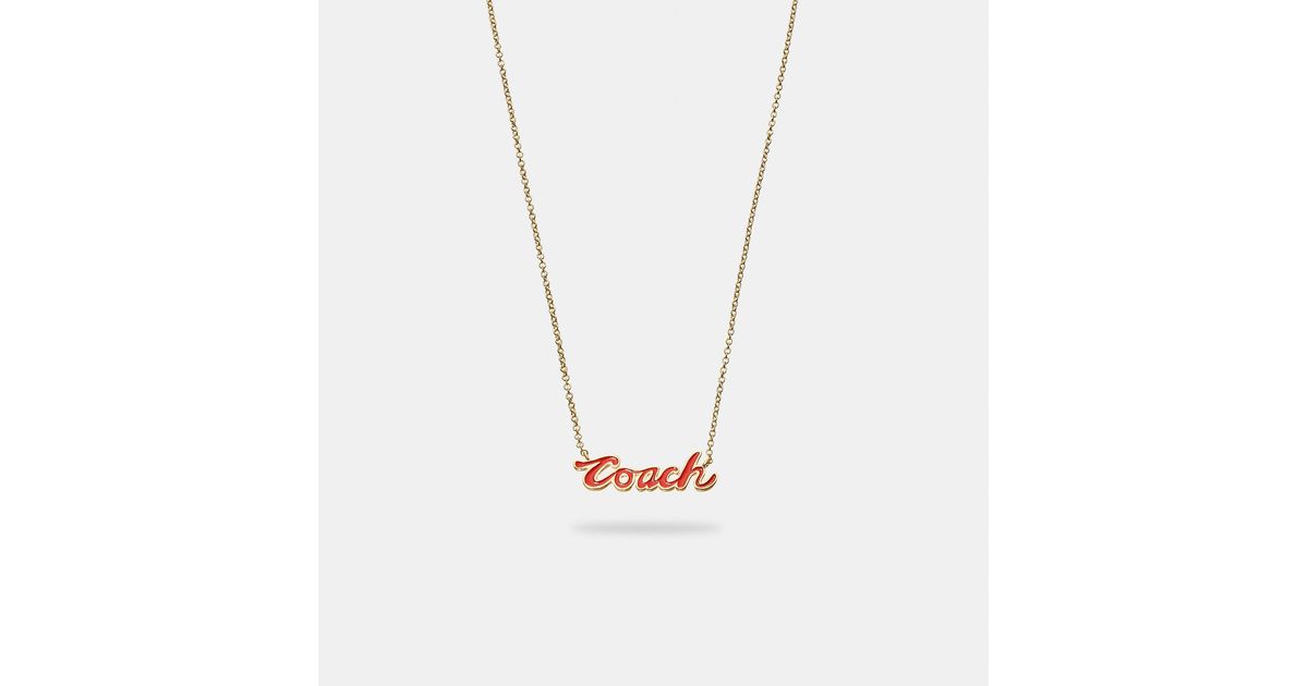 Coach Outlet Logo Script Enamel Necklace in Red Lyst