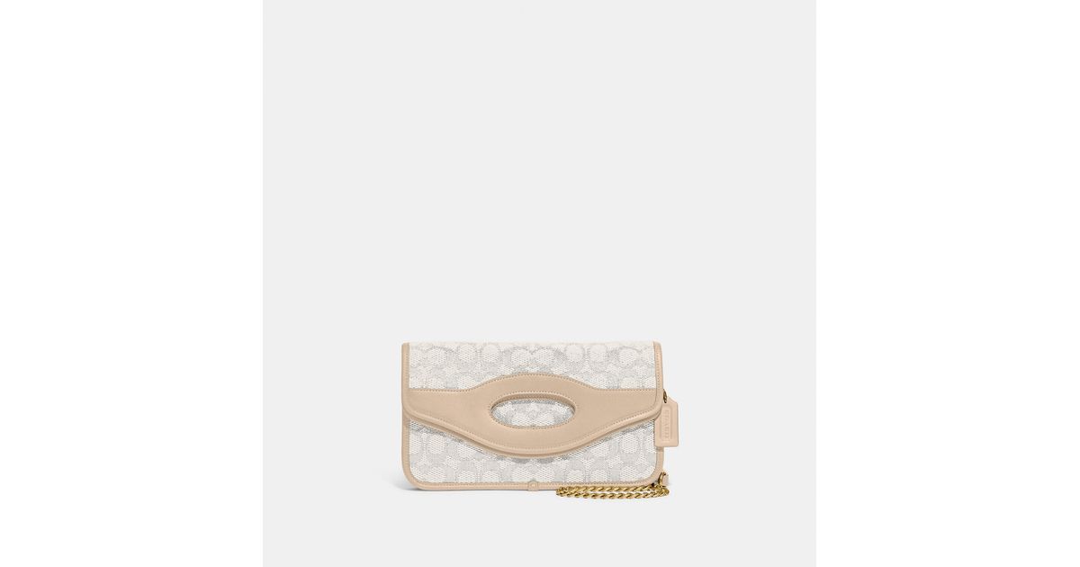 Coach Outlet Leather Foldover Cut Out Clutch Crossbody In Signature