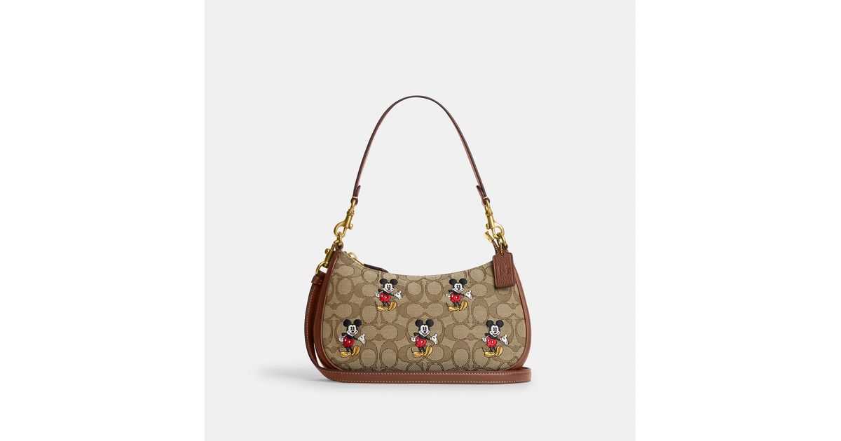 COACH Disney X Coach Teri Shoulder Bag In Signature Jacquard With Mickey Mouse Print in Brown Lyst
