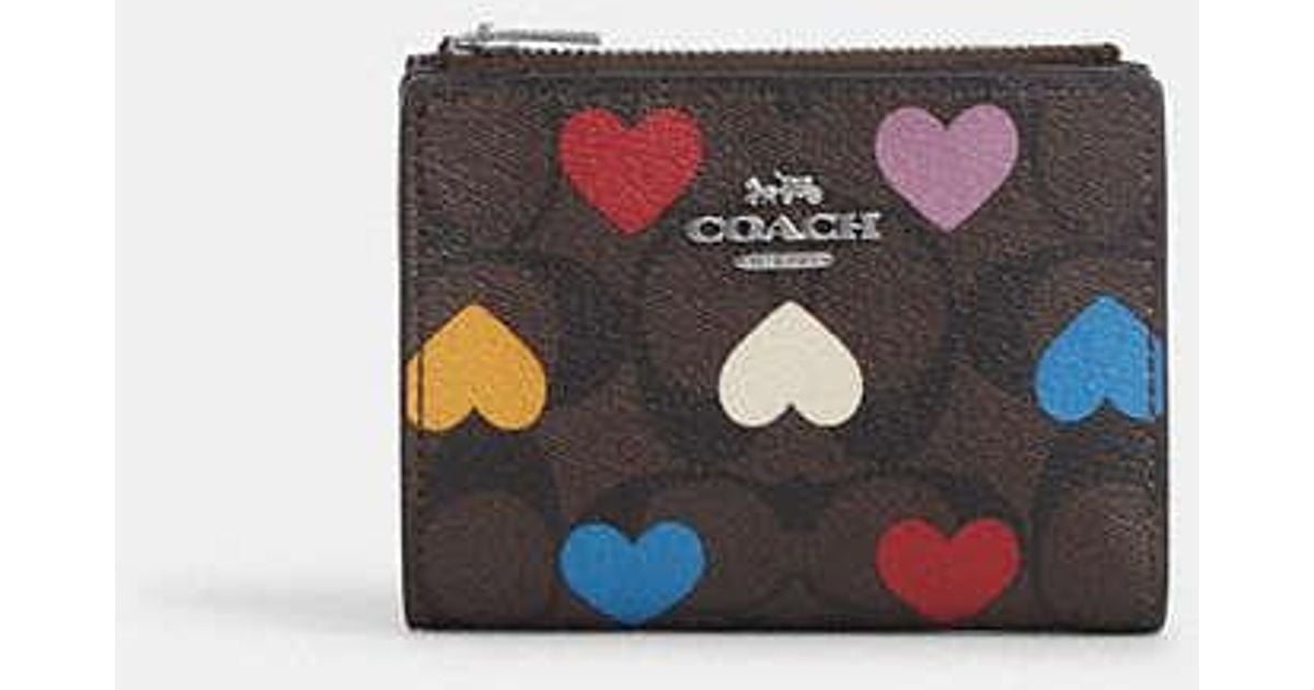 COACH Bifold Wallet In Signature Canvas With Heart Print in Black