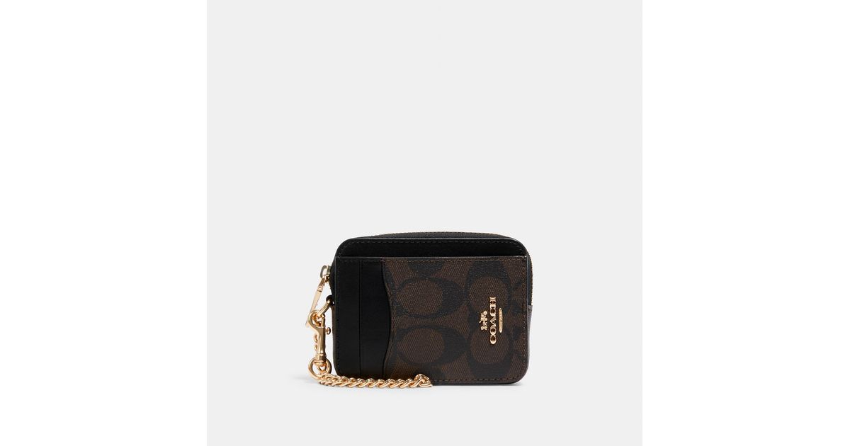 COACH Zip Card Case In Signature Canvas in Black | Lyst