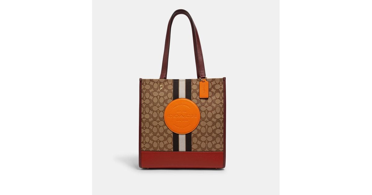 COACH Leather Dempsey Tote In Signature Jacquard With Stripe 