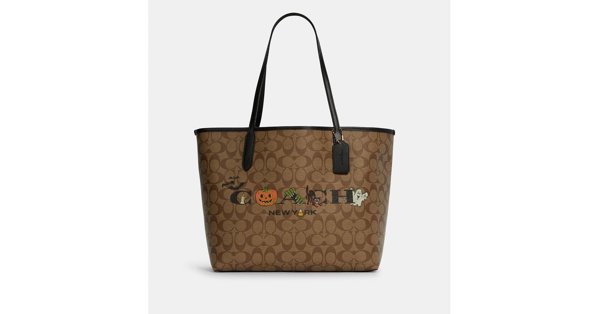 COACH®  City Tote In Signature Canvas With Halloween Horse And Carriage