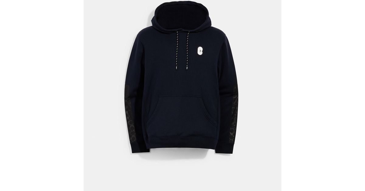 COACH Cotton Mixed Media Hoodie in Navy (Blue) for Men | Lyst