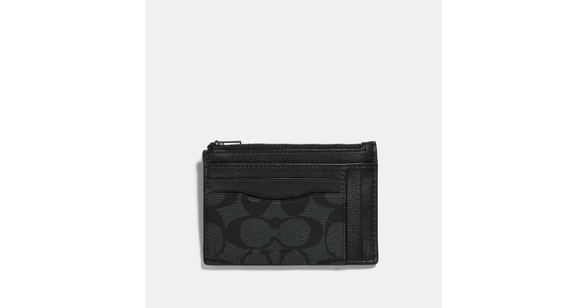 Coach Zip Card Case in Signature Canvas - Men's Wallets - Charcoal