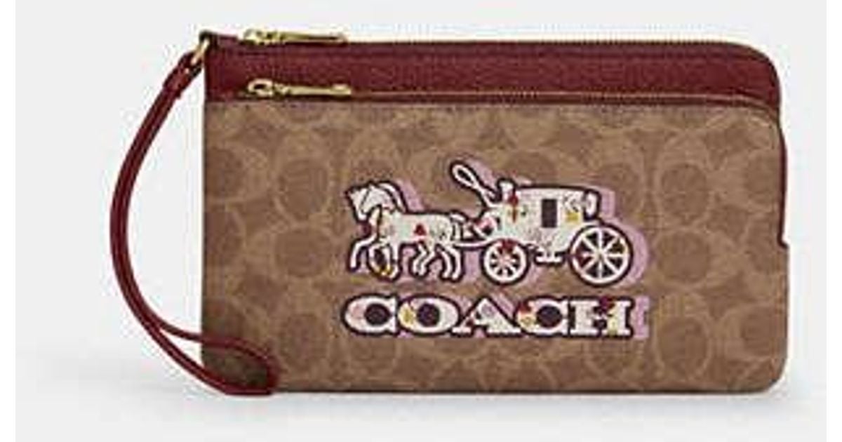 COACH Double Zip Wallet In Signature Canvas With Horse And