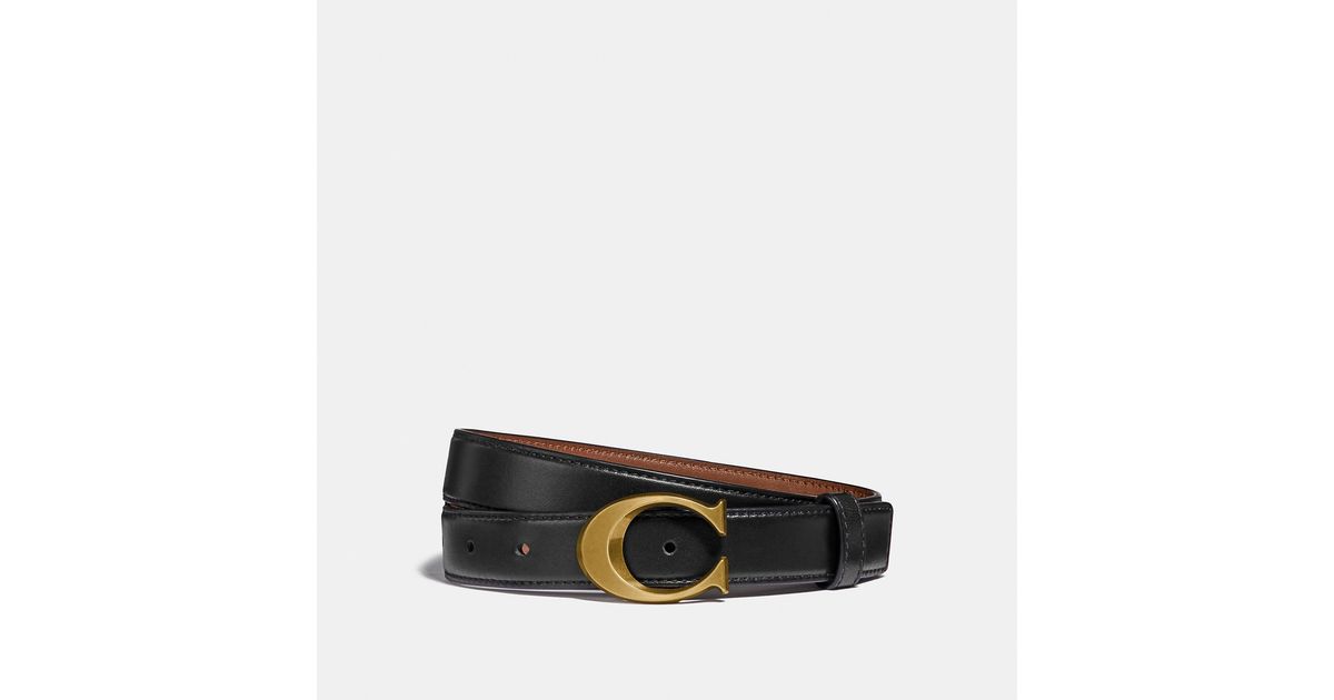 COACH Leather Signature Buckle Reversible Belt, 32mm in Black 