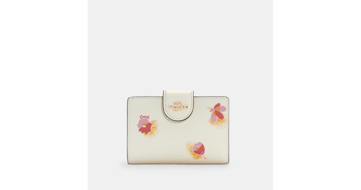 COACH Medium Corner Zip Wallet With Pop Floral Print in White | Lyst