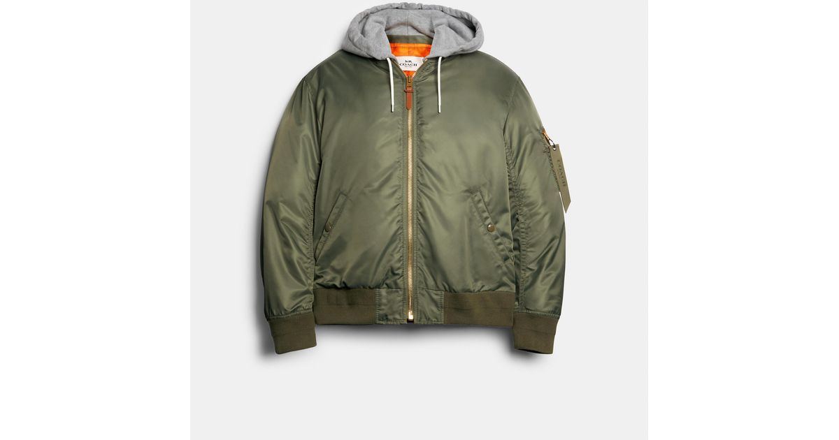 Coach Synthetic Nylon Hooded Ma 1 Jacket In Green For Men Lyst