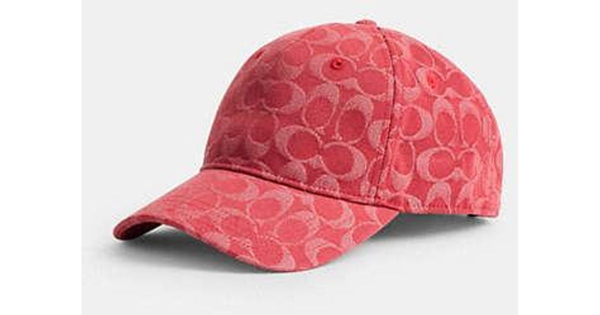 Red Coach Cap COACH Signature Denim Baseball Hat in Red | Lyst