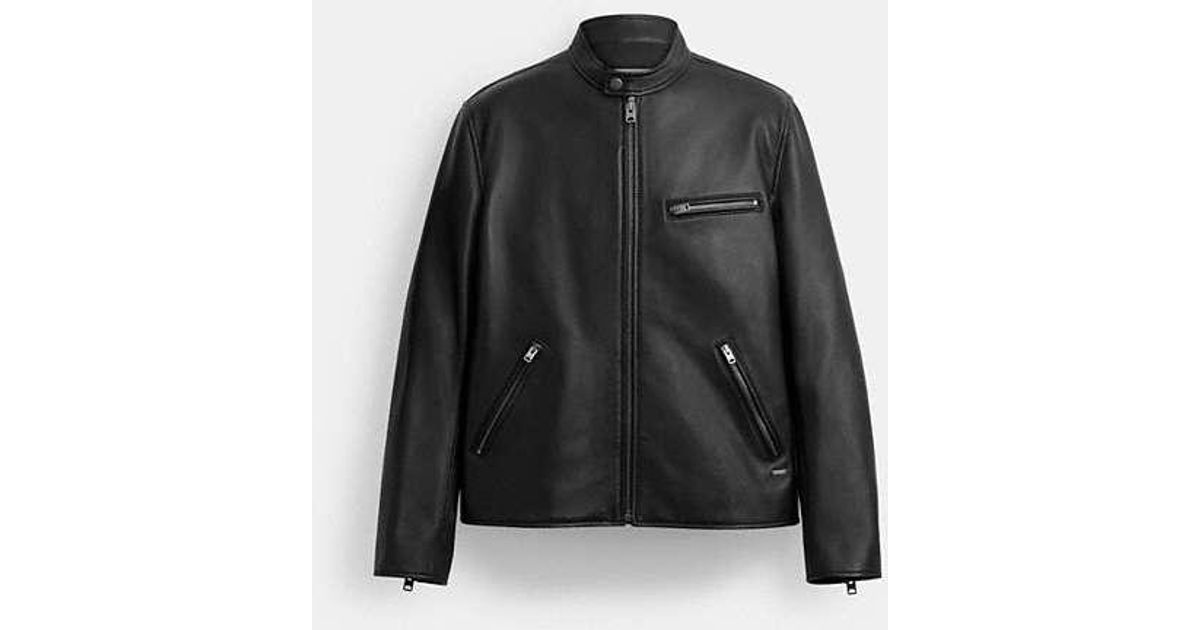 COACH Leather Racer Jacket in Black for Men | Lyst