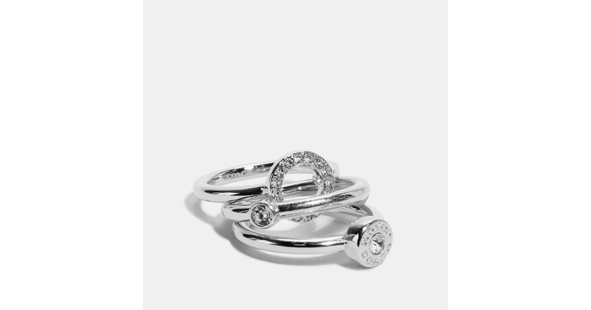 COACH Open Circle Halo Ring Set in Silver (Metallic) - Lyst