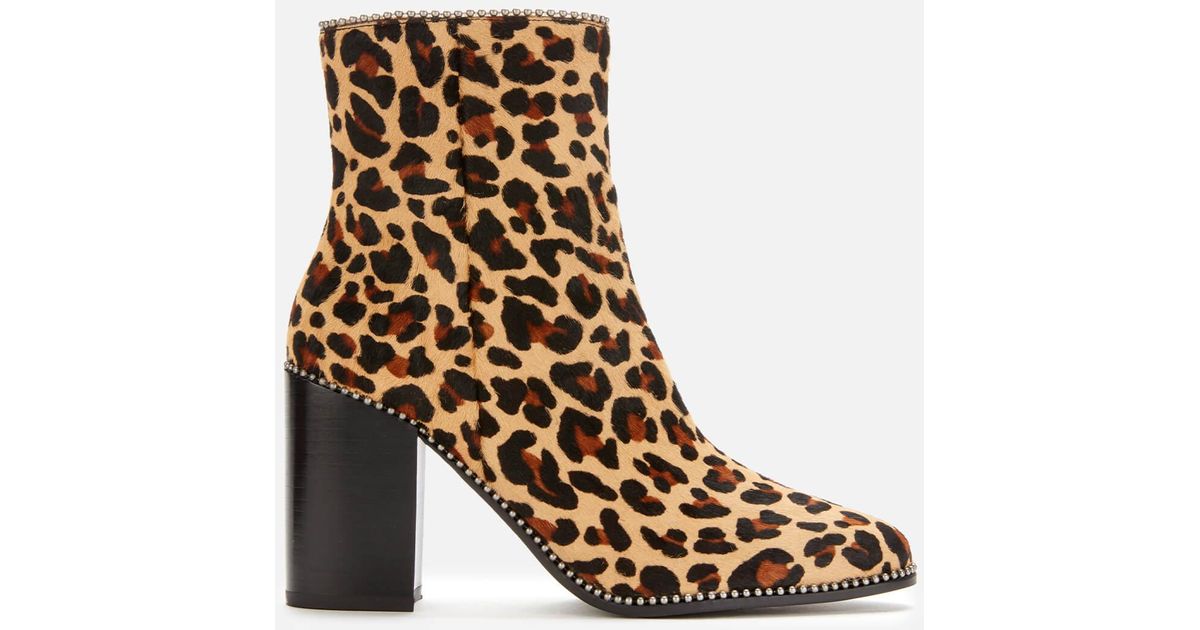 COACH Drea Beadchain Leopard Heeled Ankle Boots in Brown | Lyst
