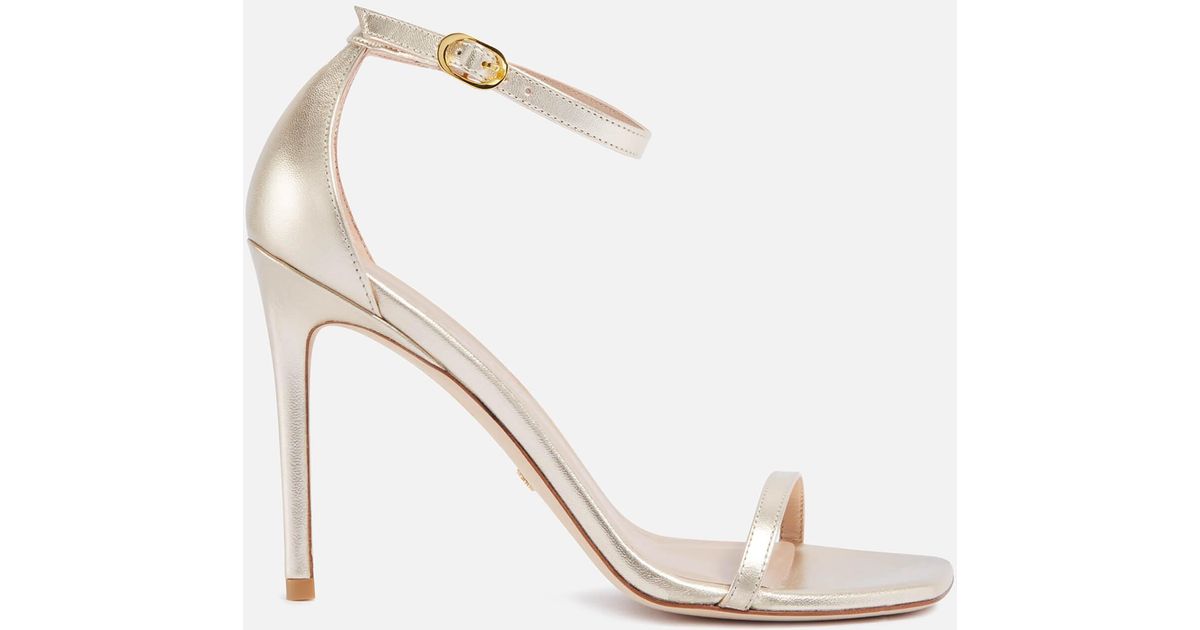 Stuart Weitzman Nudistcurve Barely There Heeled Sandals in Gold (White ...