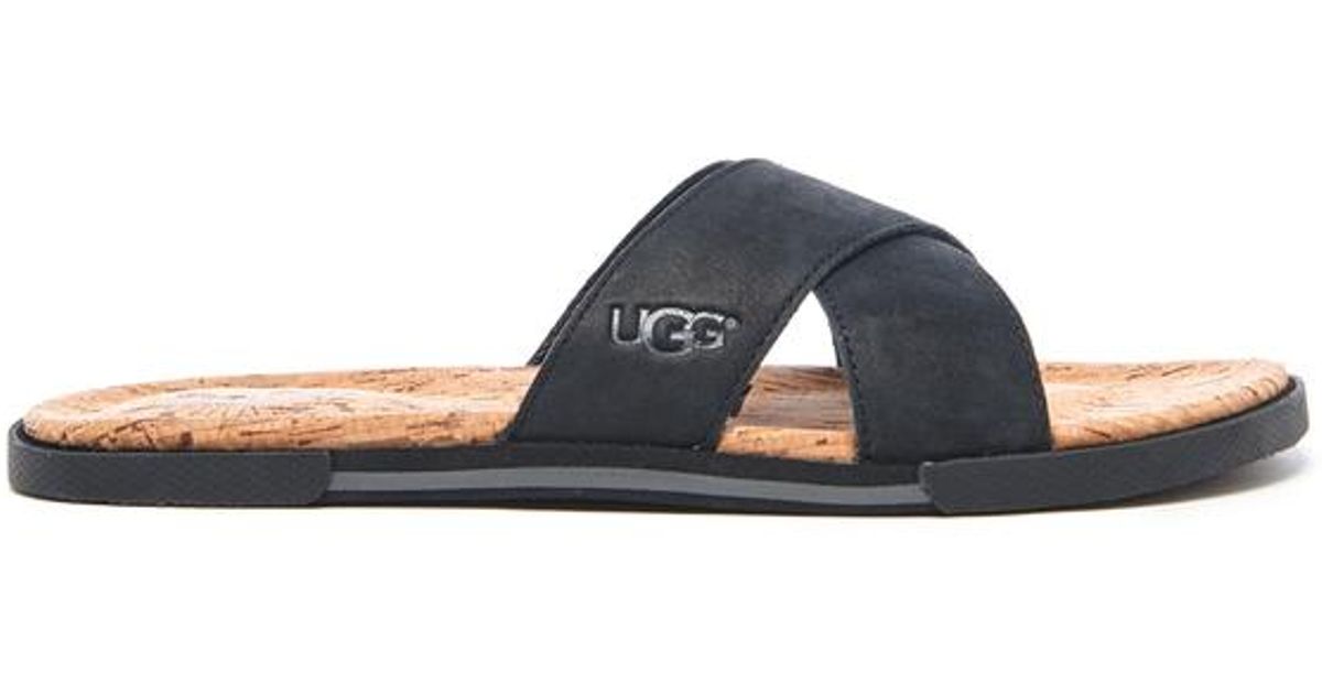 UGG Men's Ithan Cork Double Strap Leather Slide Sandals in Black for Men |  Lyst Australia