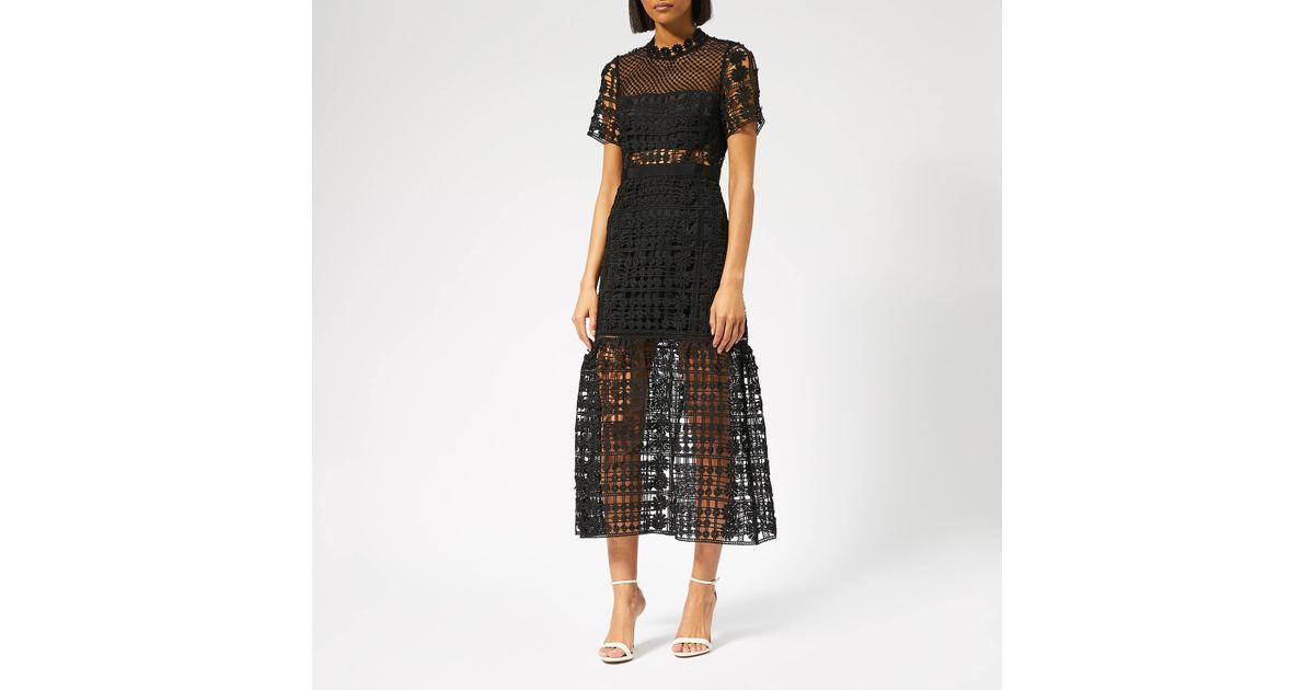self portrait red floral lattice lace dress